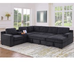 U-Shaped Sectional Sofa Bed Pull Out Sleeper Couch With Storage Chaise