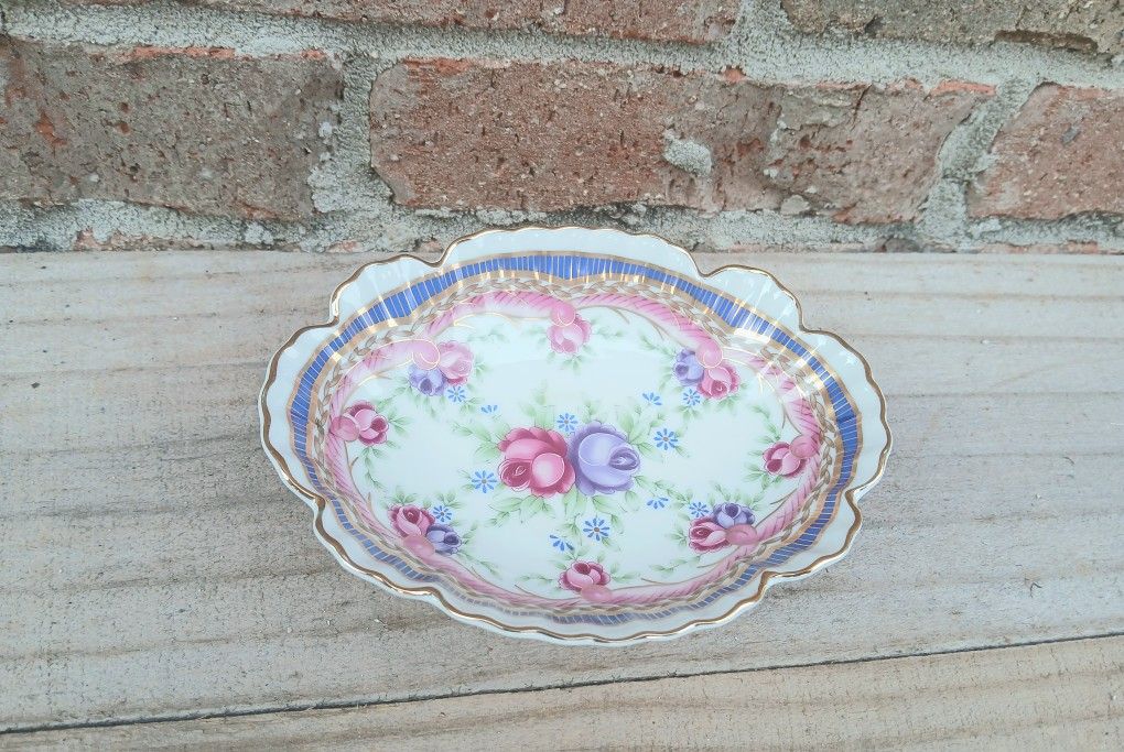 Vintage Lefton China Small Oval Floral Bowl