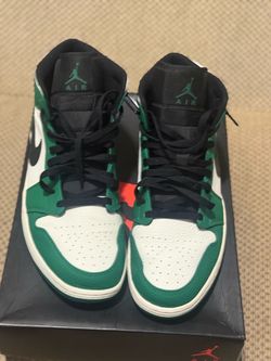Air Jordan 1 Mid Green Black White Sneakers