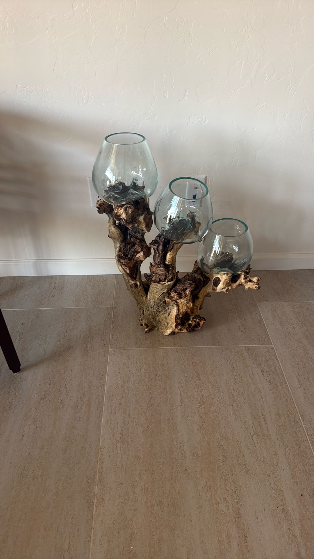 Wood With Three Glass Bowles