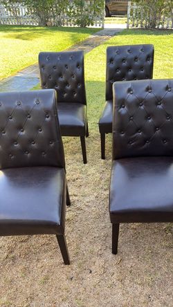 Set of 4 Brown Tufted Dining Chairs