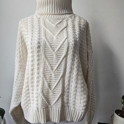 Cream Cable Knit Turtleneck Sweater