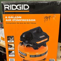 RIDGID 6 Gal. 150 PSI Portable Electric Oil-Free Jobsite Pancake Air Compressor with Dual Pressure Gauges and 2-Quick Couplers