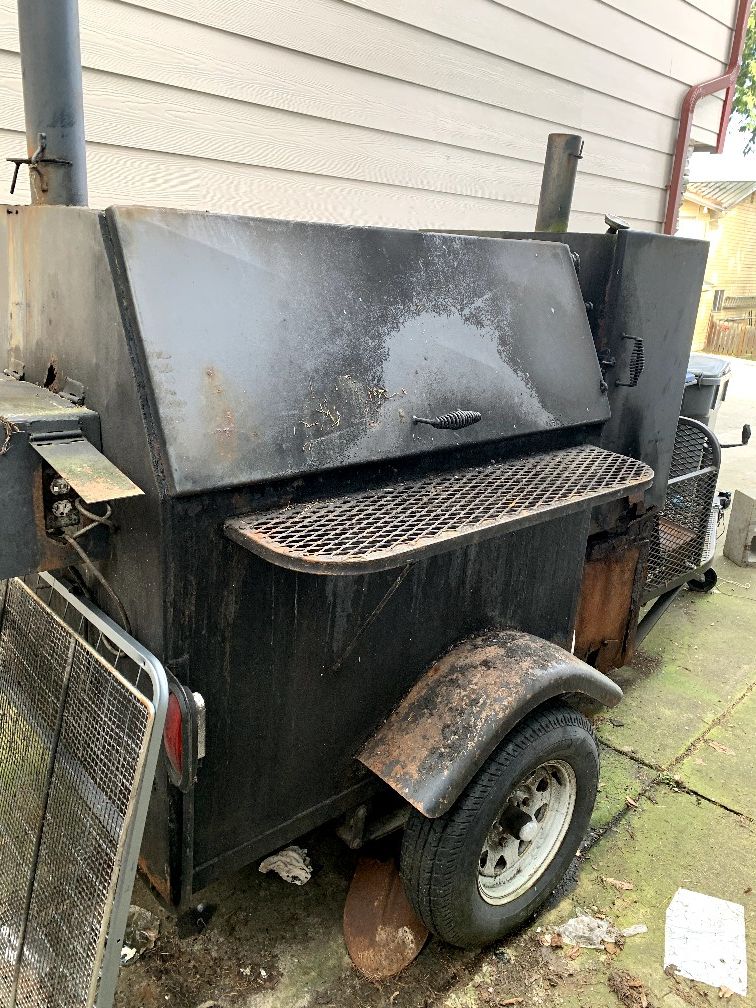 Rotisserie smoker on trailer