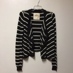 Women’s HOLLISTER Cotton/nylon/rabbit hair brown and off-white striped open cardigan sweater… Size medium