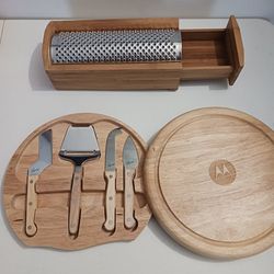 5 Piece Cheese Board & Knife Set w/ Wooden Cheese Grater Box