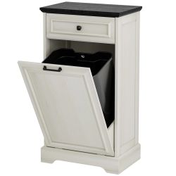 AHB 13 Gallon Tilt Out Trash Cabinet Kitchen Waste Bins, Laundry Hamper Tilt Out Pet Proof Hidden Trash Bin for Kitchen Living Room, Antique White and