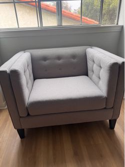 Macy's Braylei Tufted Fabric Armchair – Light Grey / Mid-Century Modern