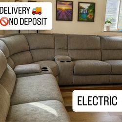 (DELIVERY π)Power Recliner, L-Shaped Grey Sectional