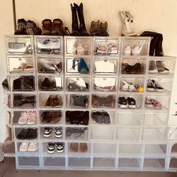 Clear Drop-Front Shoe Storage Boxes – Stackable 