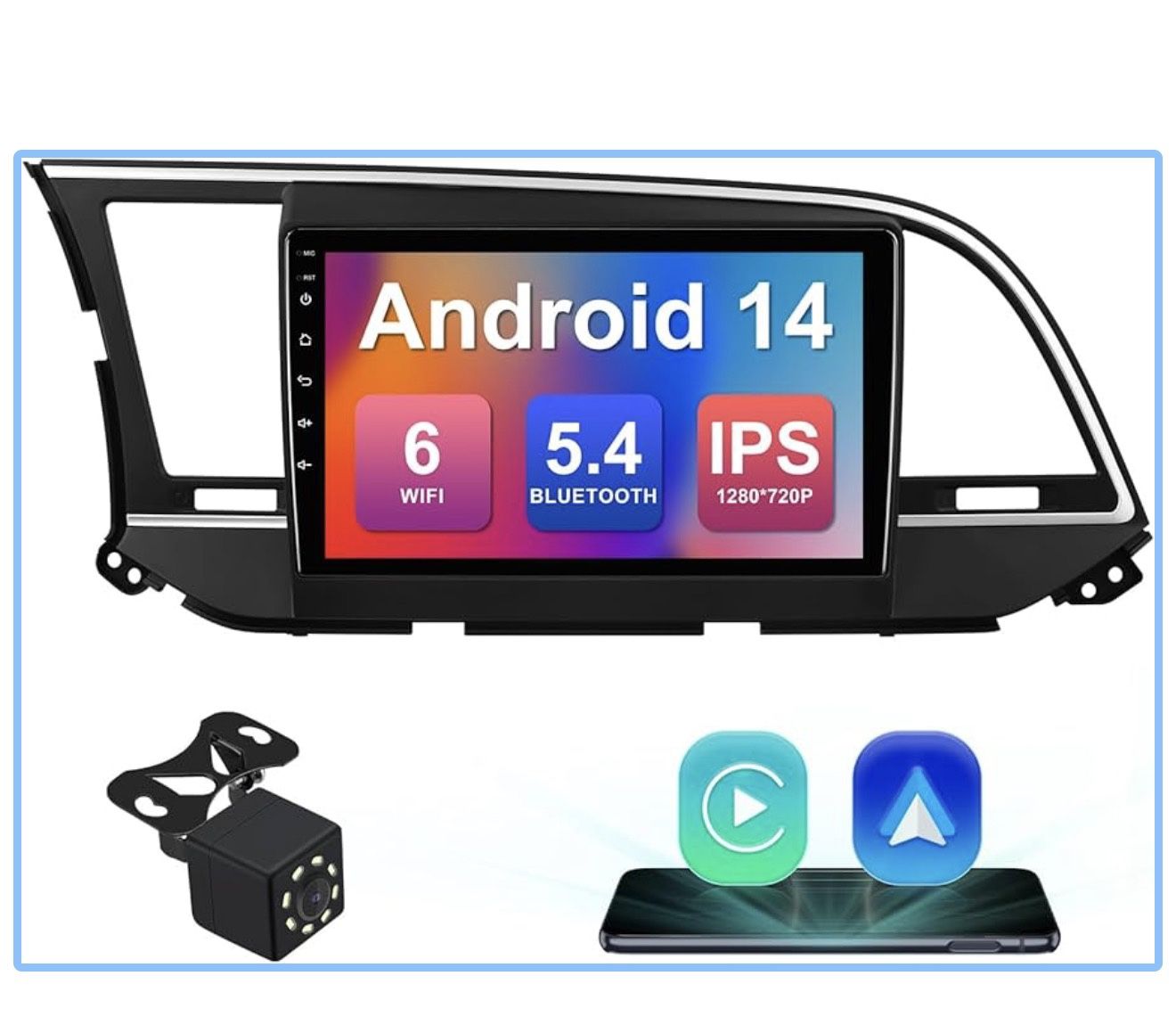 2+64G 9-inch Android 14 Car Stereo Radio for Hyundai Elantra 2016 2017 2018 IPS Touch Screen Car Radio with WiFi 6 Carplay and Android Auto Support Ba