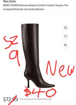 New in Box MARC FISHER Womens Brown Comfort Verdant Square Toe Sculpted Heel Zip-Up Heeled Boots $30