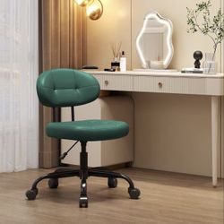 Vanity Chair with back, Small Cute office Chair, PU Leather Desk Computer Chairs, Green $30 
