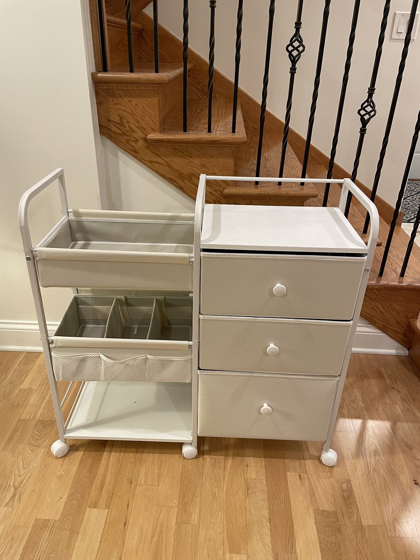 Baby Organizer and Storage - 3 Tier Rolling Cart with Dividers and Drawers, Easy To Assemble, Mobile Utility Cart with Wheels for Nursery, Bedroom, Ch