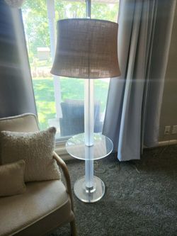 Pristine Vintage Lucite Floor Lamp with Tray Table - Charles Hollis Jones Style