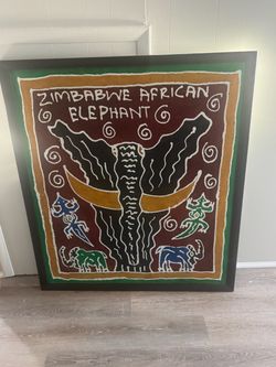 African Batik Wall Art - Zimbabwean Elephant