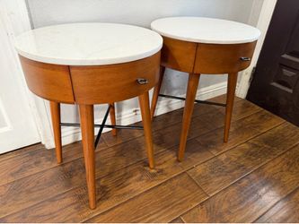 West Elm Penelope Marble Top Mid Century Modern Nightstands