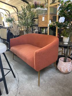 Terracotta Boucle Loveseat with Gold Legs ( new)