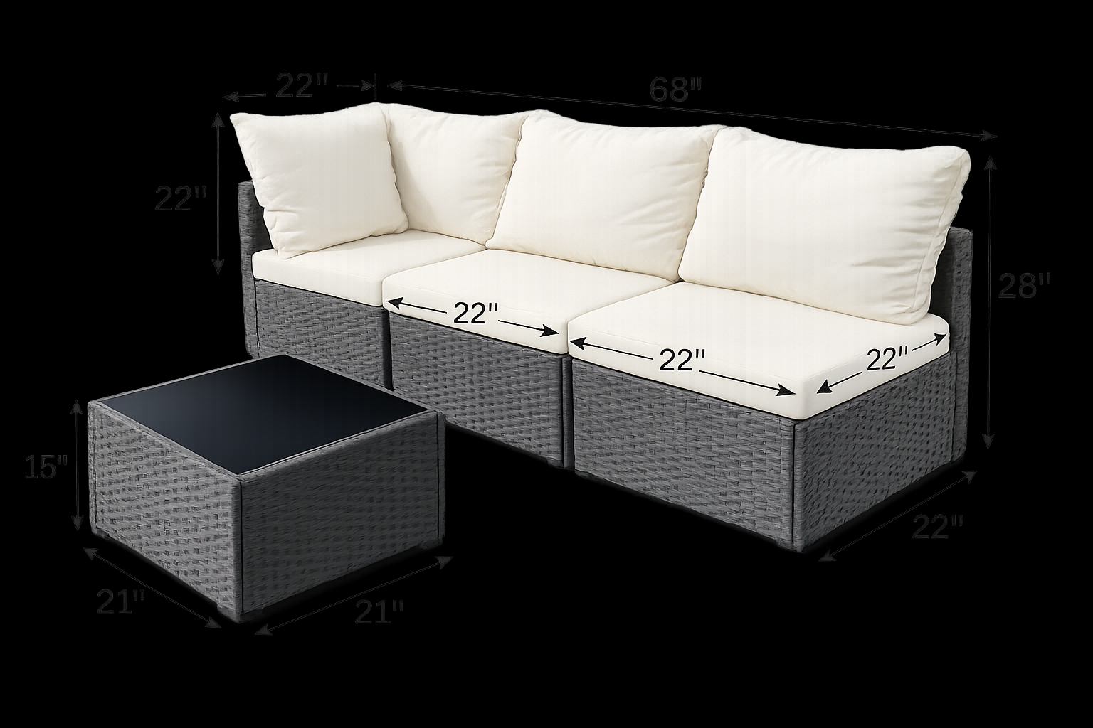 4-Piece Modular Patio Conversation Set with Coffee Table & Cushions