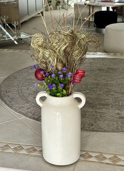 16” Pottery Barn White Ceramic Vase with Handles 