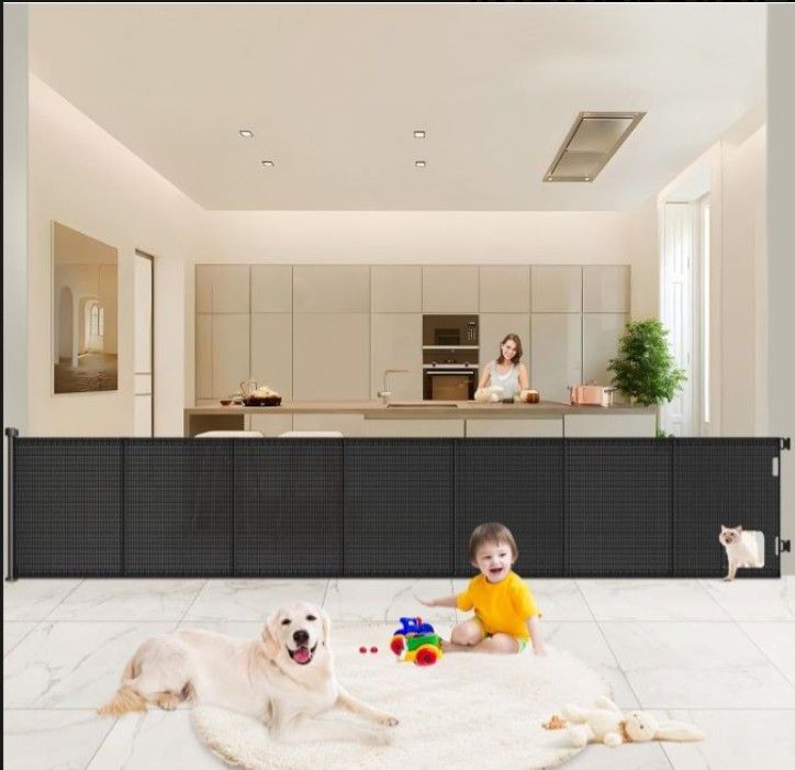 "Pawtners" Retractable Baby Safety Gate Extra Wide, 41" up to 120" Wide, Dog Gate (Black)