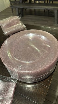 Pink Glitter Plates And Silverware 