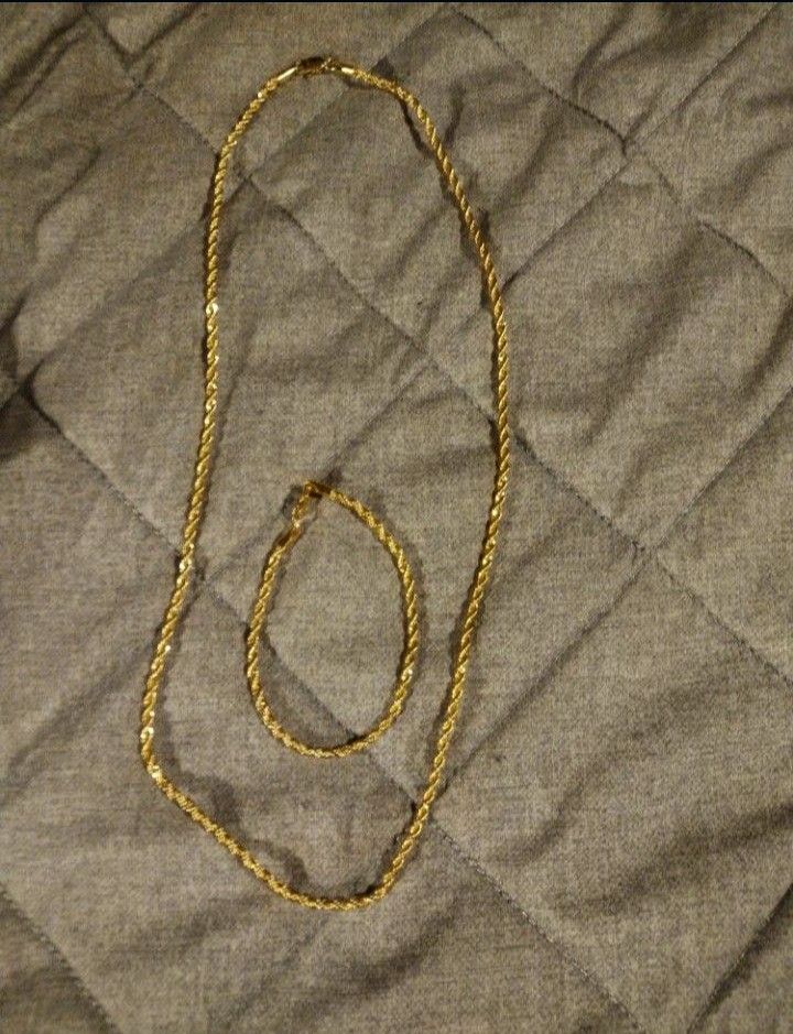 3mm Stainless Steel Gold Robe Necklace And Bracelet Set