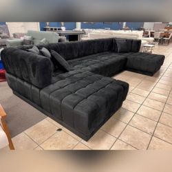 ARIANA BLACK VELVET DOUBLE CHAISE SECTIONAL