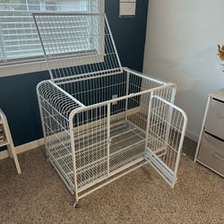 36 Inch White Metal Rolling dog Crate