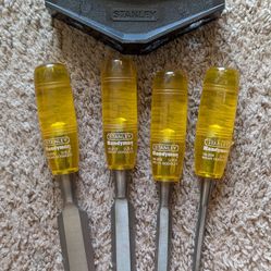 Vintage Stanley Handyman 1" 3/4" 1/2" 1/4" USA 5 Piece Woodworking Chisel Set