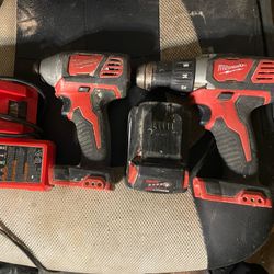 Milwaukee Hammer Drill And Impact Driver Set With 20v Battery And Charger