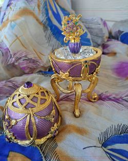 Vintage "House of Faberge" Imperial jeweled egg, "VIOLETS IN THE SNOW"