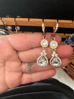 Gold tone teardrop earrings with cubic zirconia