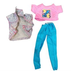 Vintage 80s Barbie 3pc Rocker Graphic Tee Pants Denim Jacket