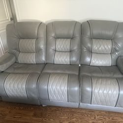 Grey Leather Couch 