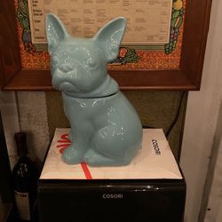 Blue Bulldog Treat Bowl Ceramic Novelty Dog Container