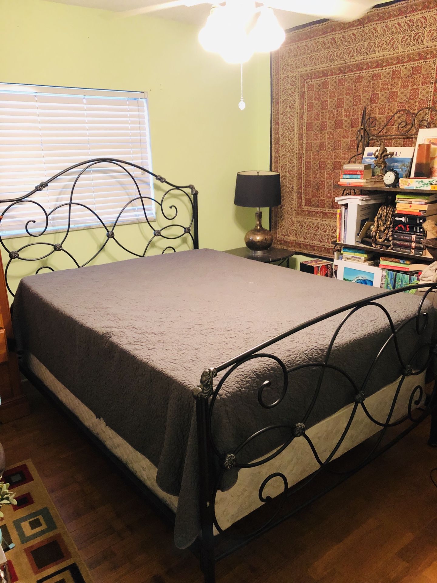 Bombay Company wrought iron bed w/mattress set and marble top end table