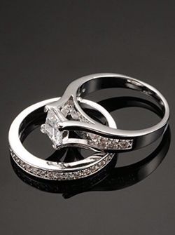 Silver white gold 14k ring . Wedding 👰 band set