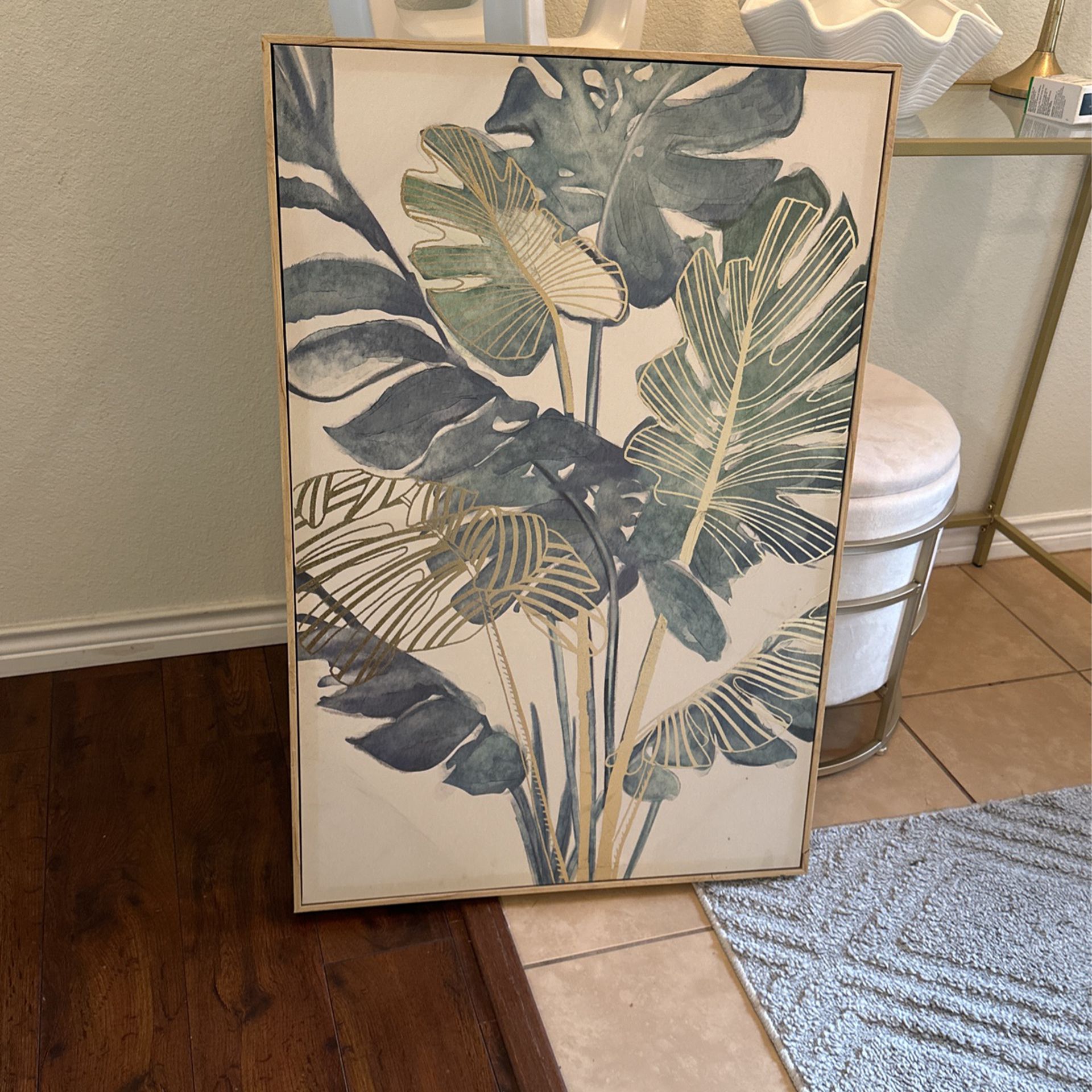 Canvas Leaf Handmade Tropical Framed Wall Art with Wood Frame