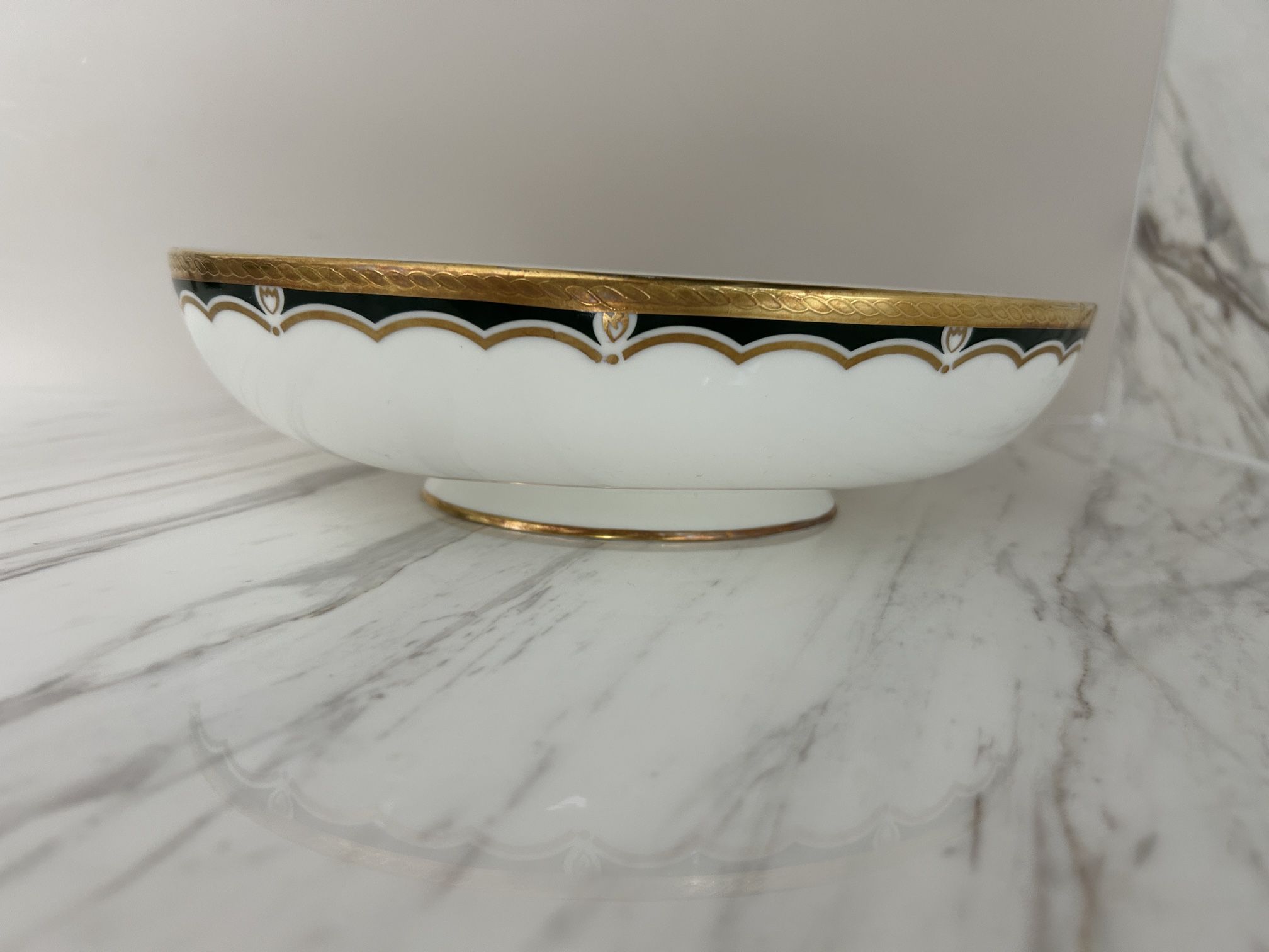 Vintage Royal Chelsea English Bone China Trianon Green Serving Bowl Gold Trim 