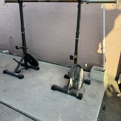 Squat Rack, Barbell, and Weights 
