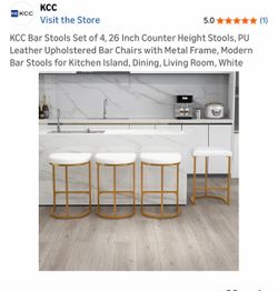 Bar stools, set if 4- white & gold