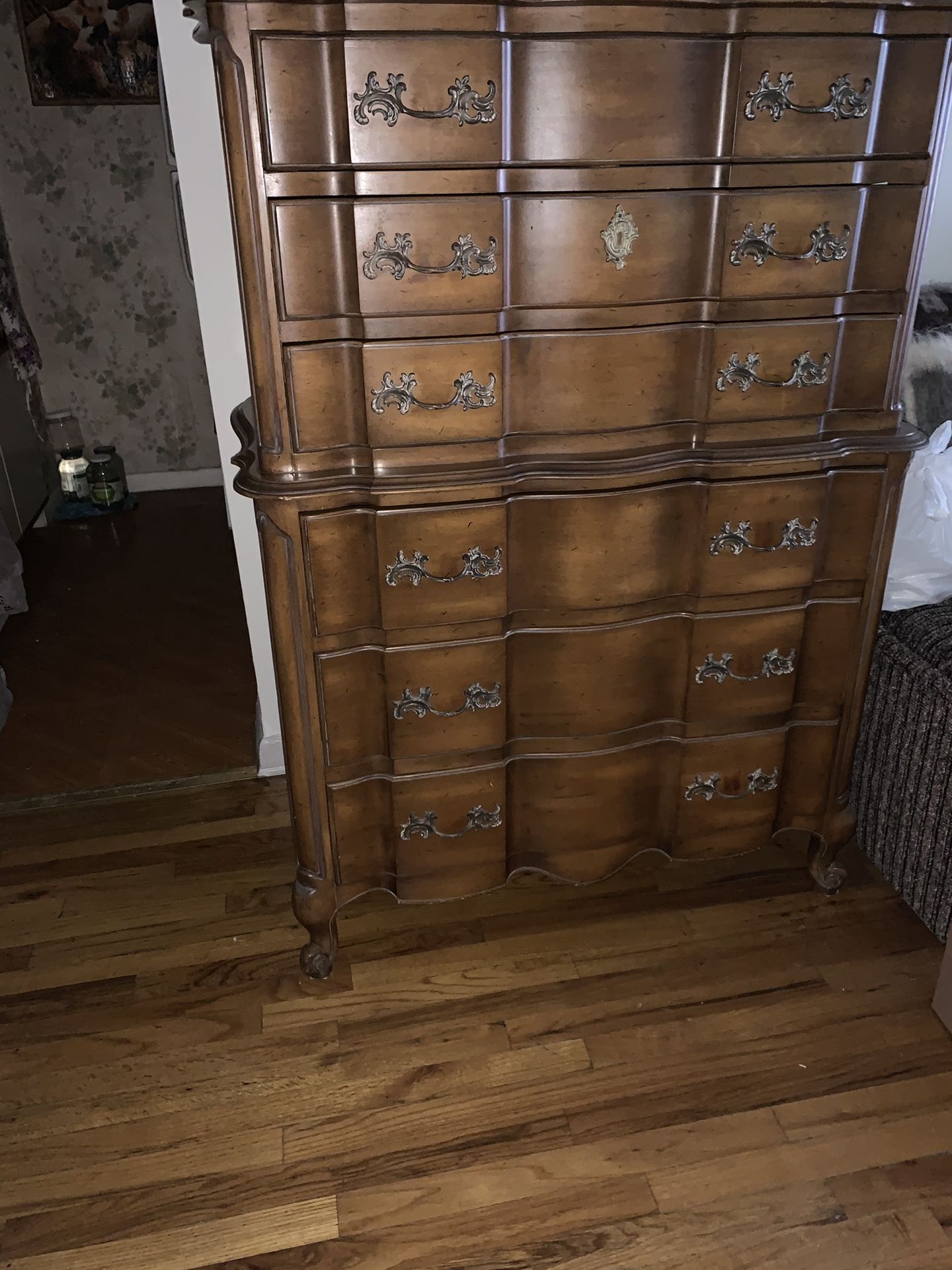 Antique solid wood dresser .