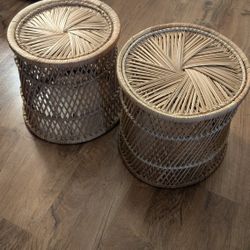 Vintage Boho Rattan Stools/Short Side Tables