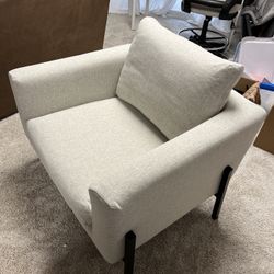 Neutral Modern Accent Chair, Black Metal Legs