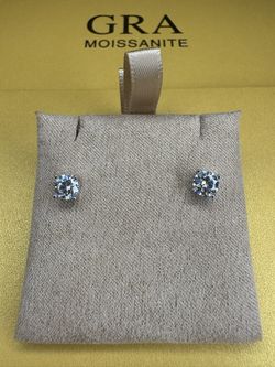 Moissanite Classic 4 Prong Earrings – 5.0mm 1.0ct Total, S925 Silver, GRA Certified VVS1