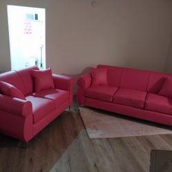 BRAND NEW SOFA And LOVESEAT SET Pink LEATHER. Custom Made AVAILABLE 