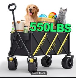 Foldable Pet Carrier Beach Cart, Heavy-Duty Multi-Purpose Garden Wagon with 360° All-Terrain Wheels, Ideal for Lawn Care, Sports, Camping Gear & Equip