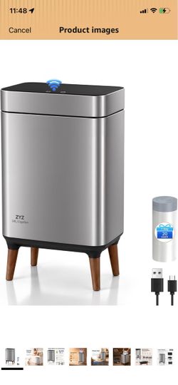 Kitchen Trash Can with Lid 13 Gallon, Automatic Touchless Sensor with Legs Smart Butterfly Soft-close Lid, 2400mAh Rechargeable Battery, with 20 Trash
