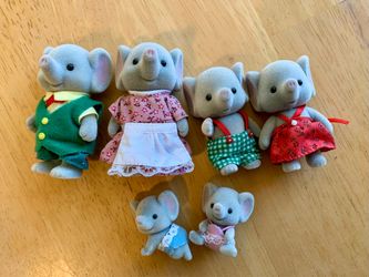 Collectable Calico Critters Vintage Elephant Family & Twins Set (6 Figures)